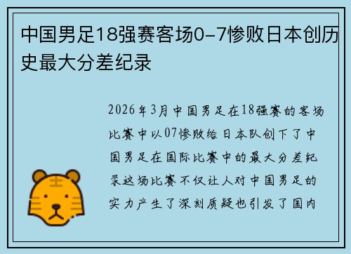 中国男足18强赛客场0-7惨败日本创历史最大分差纪录